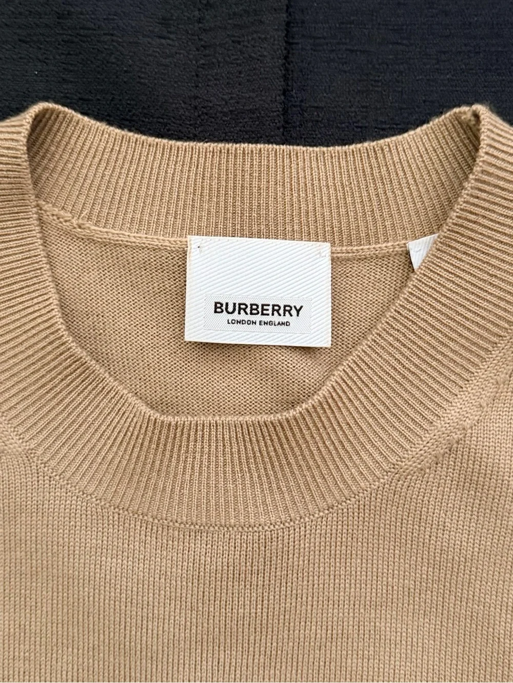 Burberry Men’s Crewneck Short-Sleeve Sweater in Beige with Striped Hem